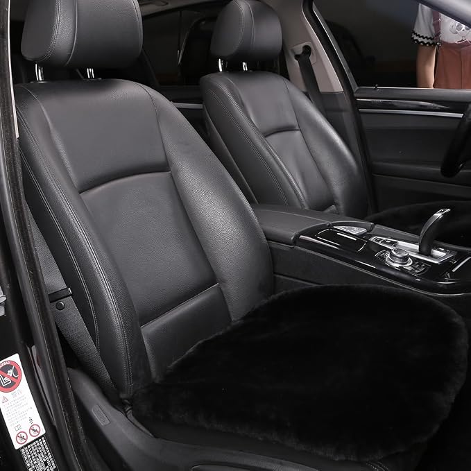 OGLAND 2 Pack Fuzzy Sheepskin Car Seat Covers| Fluffy Front Seat Cushions | Plush Soft Fur Protectors for Car Bucket Seats Accessories| Year-Round Comfort for Long Road Trips | Black