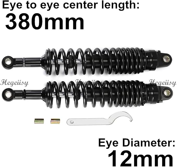360mm 380mm 400mm 420mm Universal Motorbike Air Shock Absorber Rear Suspension ATV Quad Scooter Dirt Bike For YZF-R1 YZF-R6 YZF-125 XC EXC XCF (Black, 14.96 inch 380mm)