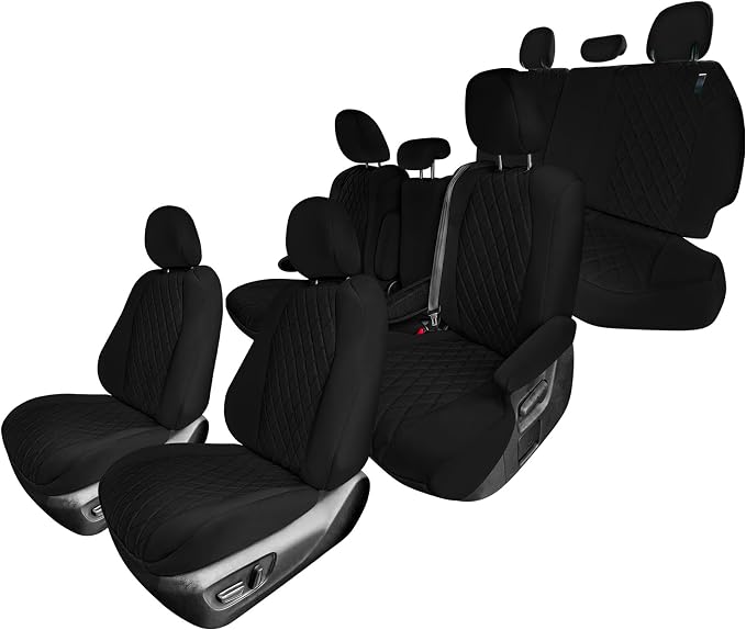 FH Group Custom Fit Car Seat Covers Specifically Made for Toyota Sienna 2021-2024, Black Ultraflex Neoprene Full Set Automotive Seat Covers, 8 Seater SUV Seat Covers, Toyota Accessories