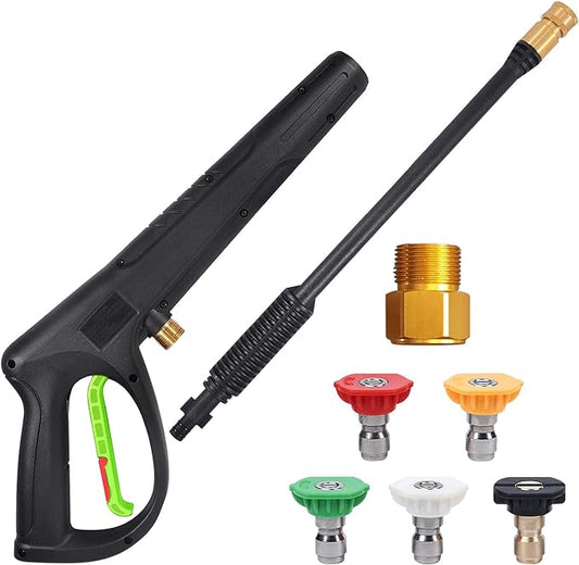 Pressure Washer Gun with Extension Wand & 5 Spray Nozzle Tips, M22-14mm & M22-15mm Fitting Replacement for Ryobi, Karcher, Powerstroke, Greenworks, and More Electric Power Washer