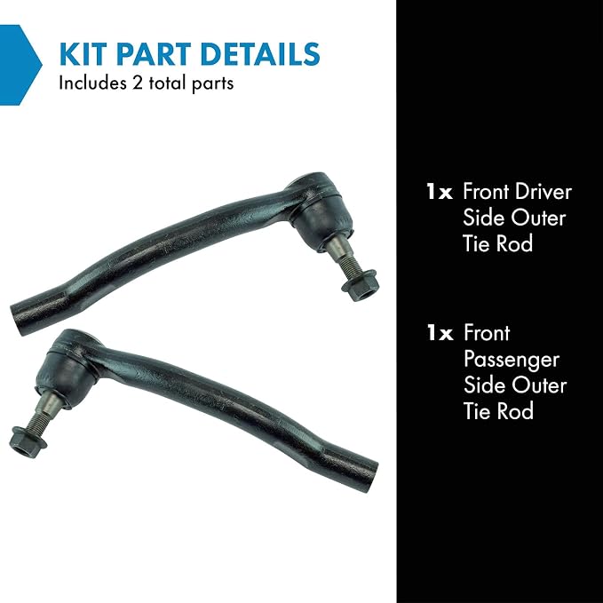TRQ Front Outer Tie Rod Set 2 Piece Compatible with 2009-2014 Nissan Murano 2013 INFINITI FX37 FX50