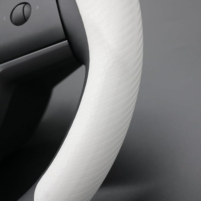 Mewant Custom-Fit Steering Wheel Cover for Tesla, Telsa Model 3 / Y Carbon Fiber Segmented Steering Wheel Cover for Men/Women, Anti-Slip, Comfortable, Model 3 / Y Accessories (White)