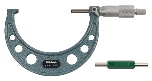 Mitutoyo 103-180, Outside Micrometer, 3-4" Measuring Range, 0.001" Graduation, +/-0.00015" Accuracy, High-Accuracy Thickness Measurement with Smooth Stop Control and Reliable Repeatability | 0.001" Graduation, +/-0.00015" Accuracy, Carbide-Tipped, Ratc...