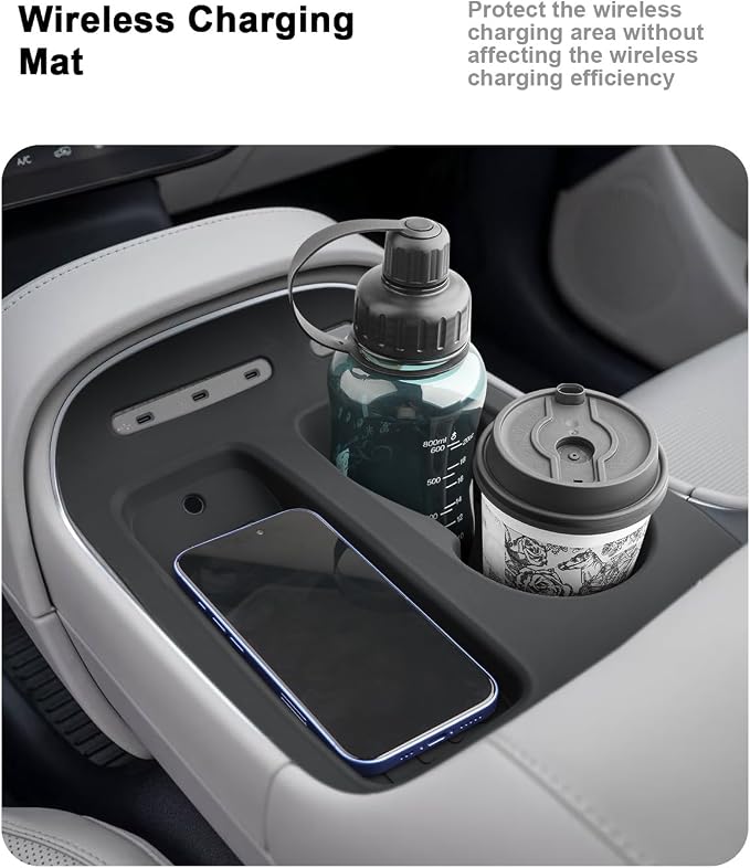 Center Console Set For 2026 Hyundai Palisade - 3 Pcs Double-Layer Armrest Box Organizer + Lower Console Tray + Cup Holder Wireless Charging Cover For 2026 Palisade Hybrid - Only Fit Calligraphy Trim
