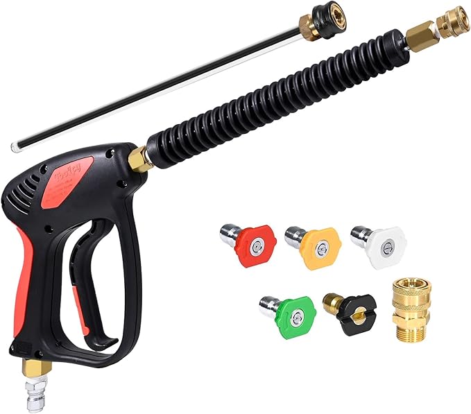 TOOLCY Pressure Washer Gun, Adjustable Power Washer Swivel Gun and Extension Wand, 4000 PSI, 7 GPM, M22-14mm to 3/8" Quick Connection, 5 Nozzle Tips, Fit Most Power Washer
