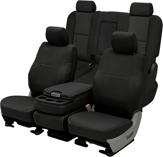 Thick Composite Fabric Front&Rear Seat Covers for Chevy Silverado GMC Sierra 1500 2500HD Crew Cab 2007-2013 Thickened Foam Padding-Black
