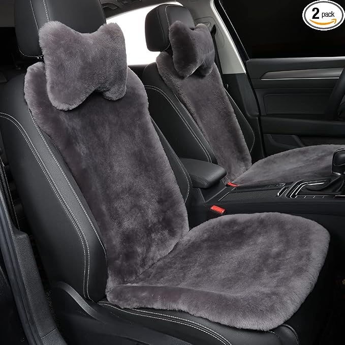 OGLAND 2 Pack Fur Fluffy Sheepskin Car Seat Covers for Universal Plush Soft Seat Cushion Accessories Automobiles (Graphite)