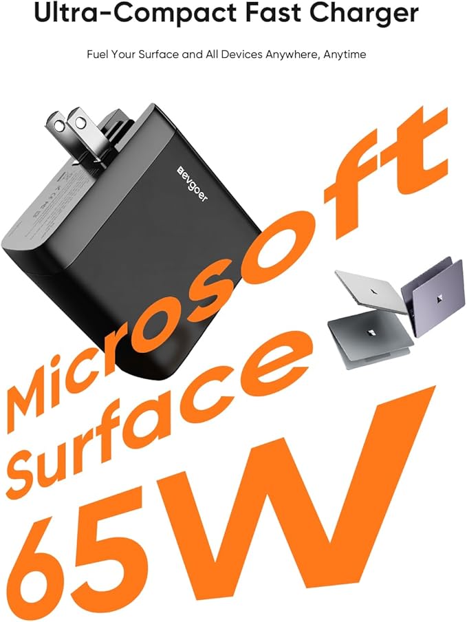 Surface Pro Charger, 65W Microsoft Surface Charger for Pro 3/4/5/6/7/8/9/10/X/11/12 and Compatible with Microsoft Book/Laptop/Tablet, with European/UK Adapter for Travel/Business