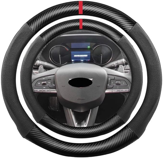 Suede Carbon Fiber Steering Wheel Cover, Compatible with Cadillac CT4 CT5 CT6 XT4 XT5 XT6 ATS CTS Escalade 15 inch Soft Suede Touch Leather Sport Non-Slip Automotive Interior Accessories