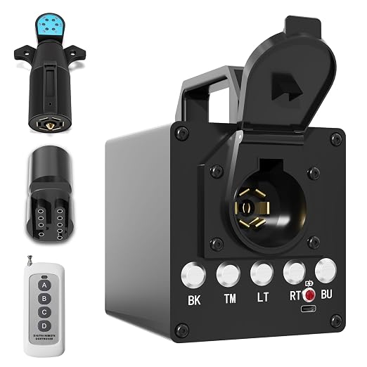 Portable Trailer Light Tester Box with 12V 10Ah Battery, Wireless Remote Control Operation, Fit for 7-Way Round & 3/4/5 Flat Pin Type