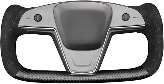 MEWANT DIY Matte PU Carbon Fiber Geom Embossed Athsuede Steering Wheel Cover for Tesla Yoke Model S 2021-2023 Model X