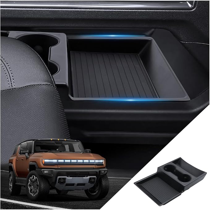 for Hummer Lower Center Console Organizer 2023 2024 2025 2026 GMC Hummer EV SUV Accessories 2 Pcs Set with Center Console Organizer + Cup Holder Durable ABS Plastic
