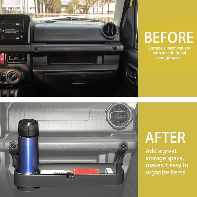 Grab Bar Tray Passenger Side Co-Pilot Handle Expansion Storage Tray Organizer Box Cup Holder Fit for Suzuki Jimny 2019-2025 Interior Accessories (Silver Ring)