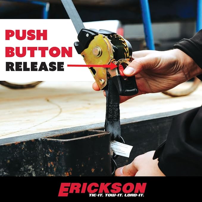Erickson Pro Series 1in x 6ft Black Retractable Ratcheting Tie-Down Straps, 1500 lb Load Capacity, Pack of 2