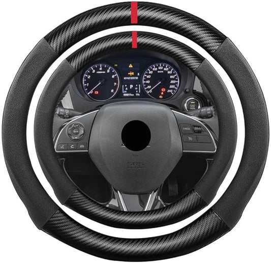 Suede Carbon Fiber Steering Wheel Cover, Compatible with Mitsubishi Mirage Mirage G4 Outlander Eclipse Cross 15 inch Soft SuedeTouch Leather Sport Non-Slip Automotive Interior Accessories
