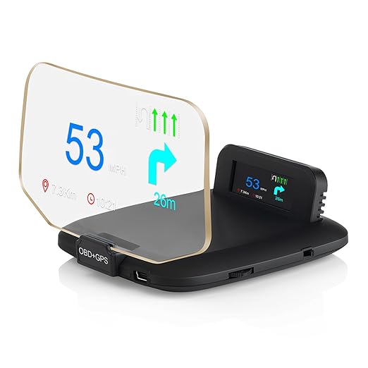 OBD2 Heads Up Display Turn Indication for 12V Car MAIMEIMI OBD2 & GPS Dual System Digital Speedometer for Car HUD MPH Projector with RPM, Water TEM, PSI, Volt, Odo, 4 Alarm for Most 2008+ Sedan Cars