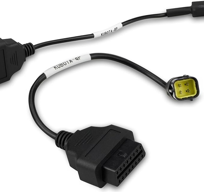 OBD2 Adapter Cable for Kubota Vehicles, 4 Pin to 16 Pin OBD1 to OBD2 Diagnostic Connector, Compatible with OBD II Scan Tools – Replaces 3824-26