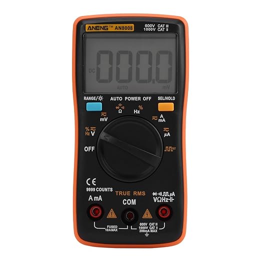 Multimeter, AN8008 True-RMS Digital AC DC Voltage Ammeter Current Ohm Meter for Resistance Testing, Diode Testing