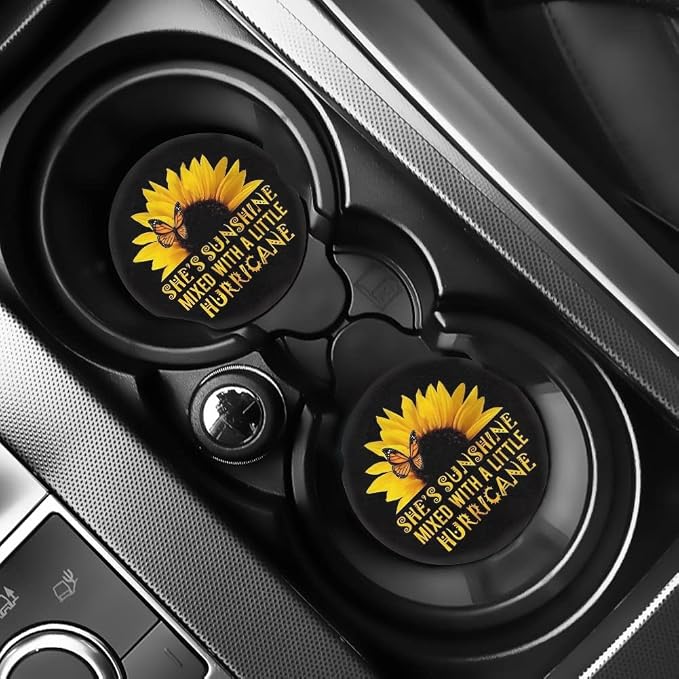 BIGCARJOB She's Sunshine Sunflower Car Seat Covers Full Set of 12 Pack Steering Wheel Cover for Women Gifts with Seat Belt Pads, Coasters,Vehicle Seat Cover,Fit Most Car SUV Van Truck