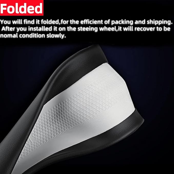 Leather Steering Wheel Cover with a Rubber Inner Ring fit for 14-15 Inch Breathable Lightweight Easy to Install Compatible with Civic(C2)