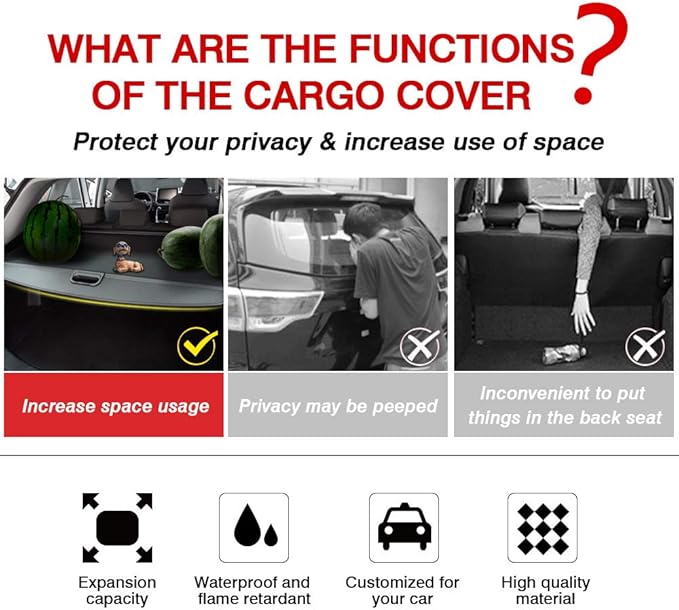 Powerty Cargo Cover for 2019-2023 Toyota Prius Accessories (Latest XW50 Since November 2018) Retractable Rear Trunk Security Cover Shielding Shade Black (Not for Prius Prime)