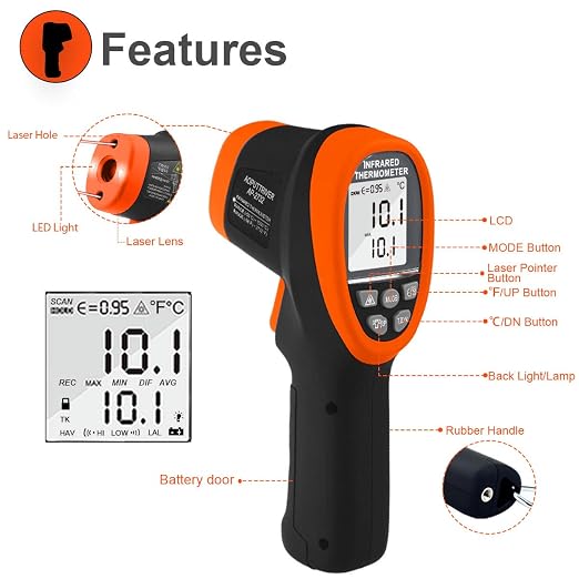 -58℉~2732℉ Industrial Pyrometer,Infrared Thermometer Temperature Gun,30:1 Dual Laser Industrial IR Temperature Gauge,Adjustable Emissivity (NOT for Human Temp Test)