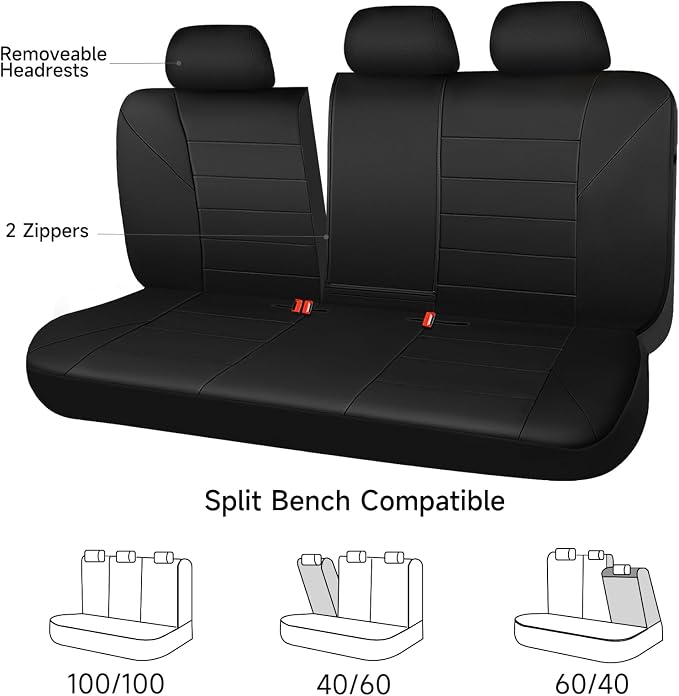 CAR PASS Neoprene Back Seat Cover, Universal Waterproof Bench Rear Seat Cover Universal Wetsuit Car Seat Cover Fit 95% Automotive Interior Covers for Cars Sedans SUVs (Rear,All Black)