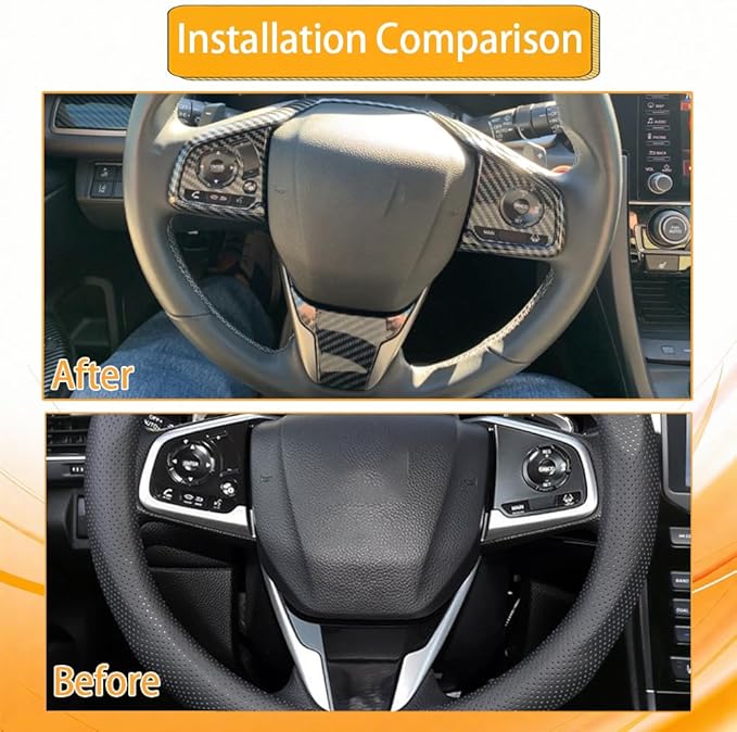 Steering Wheel Trim Decoration Steering Wheel Button Cover Trim Sticker Compatible with Honda Civic Accessories 10th Gen 2016 2017 2018 2019 2020 2021 ABS Carbon Fiber Style (6 PCS)