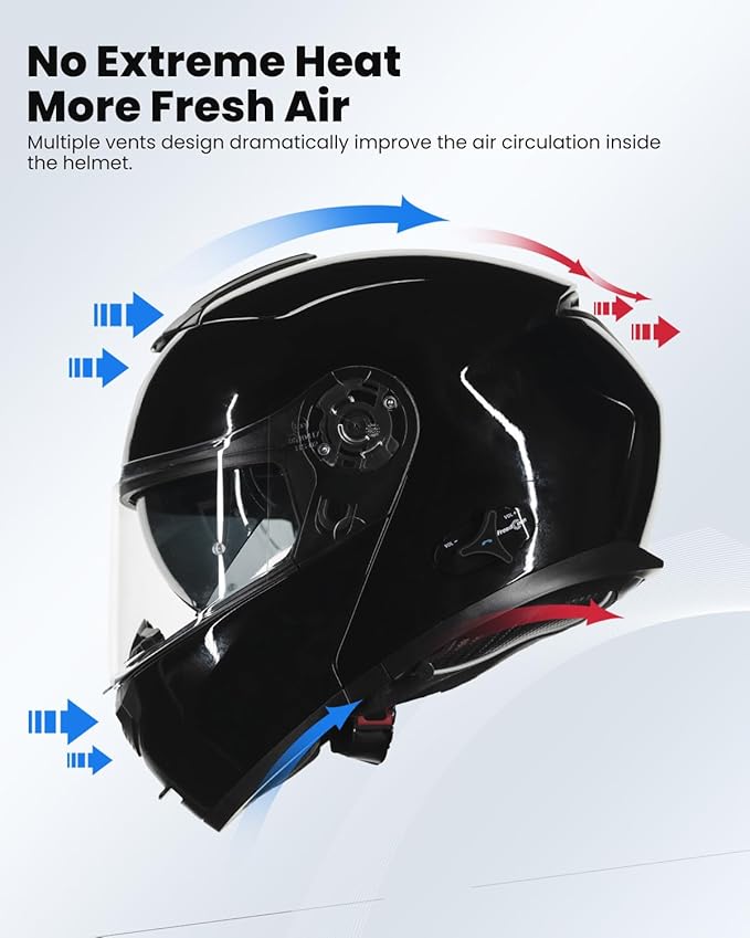 ILM Bluetooth Motorcycle Modular Helmet 2-3 Riders Intercom Flip up Full Face Helmet with Dual Visor DOT Model 159BT(GlossBlack, S)