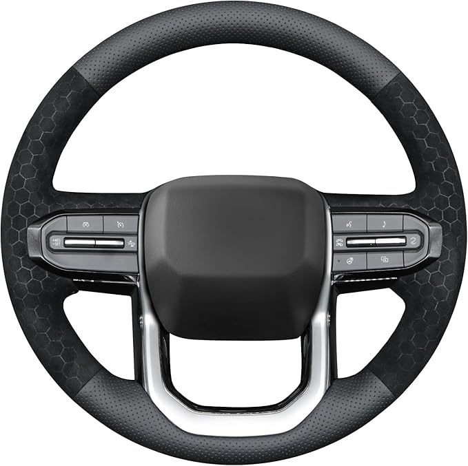 MEWANT Hand Stitch Black Faux Leather Hexagon Embossed Athsuede Steering Wheel Cover for Chevy Colorado ZR2 Bison 2024
