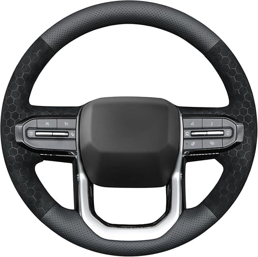 MEWANT Hand Stitch Black Faux Leather Hexagon Embossed Athsuede Steering Wheel Cover for Chevy Colorado ZR2 Bison 2024