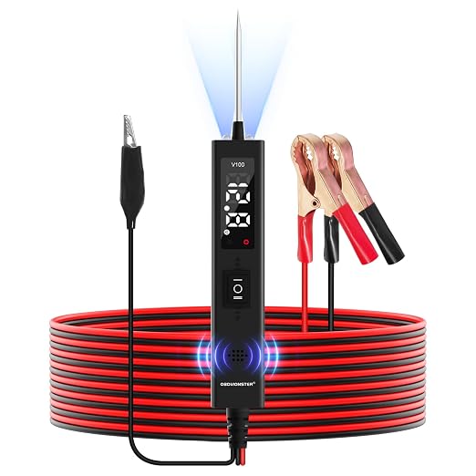 Power Circuit Probe Tester,OBDMONSTER V100 Circuit Tester, 0-80V DC Test Light Automotive Short Circuit Finder, Auto Electrical Circuit Tester, Car Fuse Tester, Automotive Tool（5 Meters）