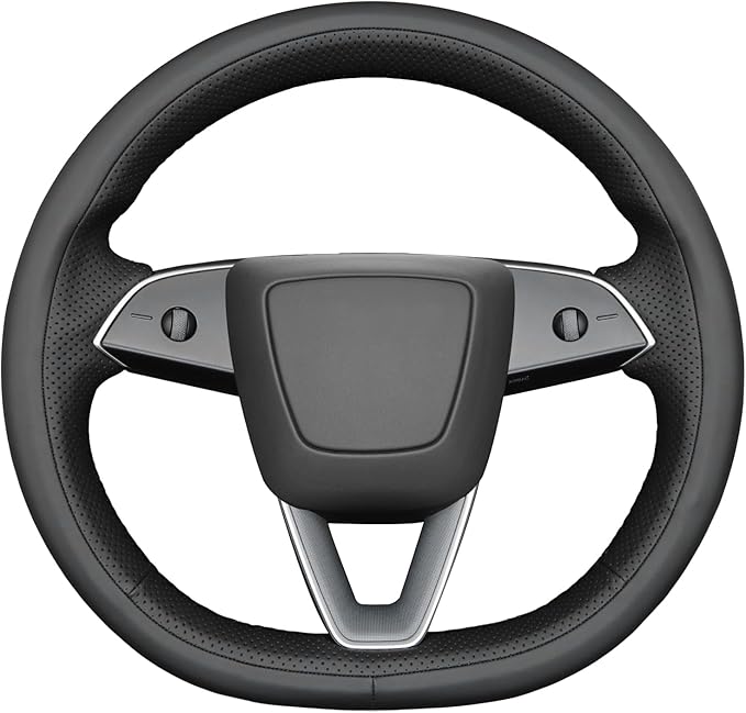 MEWANT DIY Stitching Real Leather Steering Wheel Cover Wrap for Tesla Model 3 Highland 2023-2025/Model Y 2025 Highland for Tesla Model 3/Model Y Accessories(3D Style)