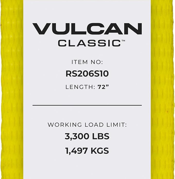 VULCAN Car Tie Down with Flat Snap Hook Ratchet - Snap Hook - 72 Inch - 3,300 Pound Safe Working Load