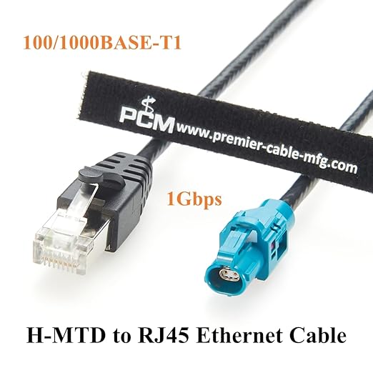 Rosenberger E6K10A-1BZZ5-Z H-MTD to RJ45 Cat6A Automotive Ethernet Cable 1Gbps 100/1000BASE-T1 Shielded Harness for ADAS, Infotainment, Car Camera, GPS Navigation, Vehicle Diagnostics(1M/3.28FT)