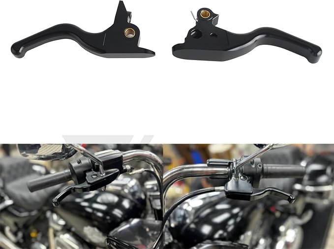 3 Finger 5.9" CNC Shorty Hand Control Lever Kit - Brake & Clutch Levers for Harley Touring (21+ with Spring) - Black Aluminum, Chrome Finish