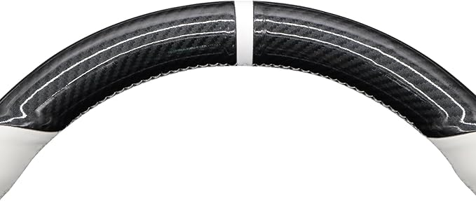 MEWANT Stitching White Faux Leather PU Carbon Fiber Steering Wheel Cover for Tesla Model 3 Highland 2025 Model Y Juniper