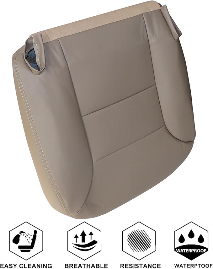 NLQR Med Neutral Tan #522 Front Both Side Bottom Replacement Microfiber Leather Seat Covers & Driver Foam Cushion Compatible with Chevy Silverado Tahoe Suburban Sierra Yukon 1995 1996 1997 1998 1999