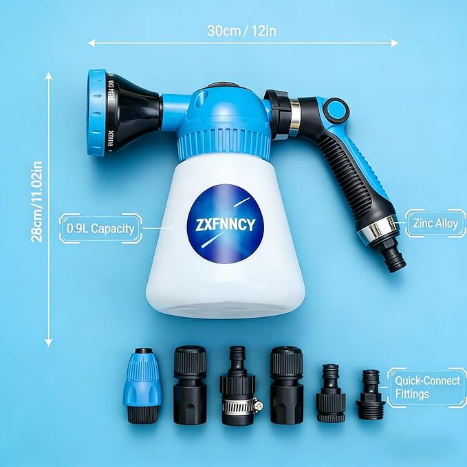 Foam Sprayer for Garden Hose, 2-in-1 Dog Wash Sprayer & Car Foam Cannon, Adjustable Soap Dispenser Gun with 6 Spray Patterns for Pet Bathing, Horse Grooming, Window Cleaning & Plants