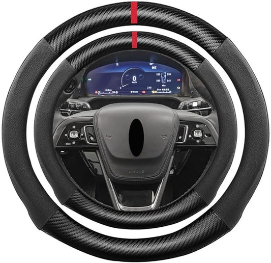 Suede Carbon Fiber Steering Wheel Cover, Compatible with Lincoln Aviator Corsair Nautilus 15 inch Soft Suede Touch Leather Sport Non-Slip Automotive Interior Accessories