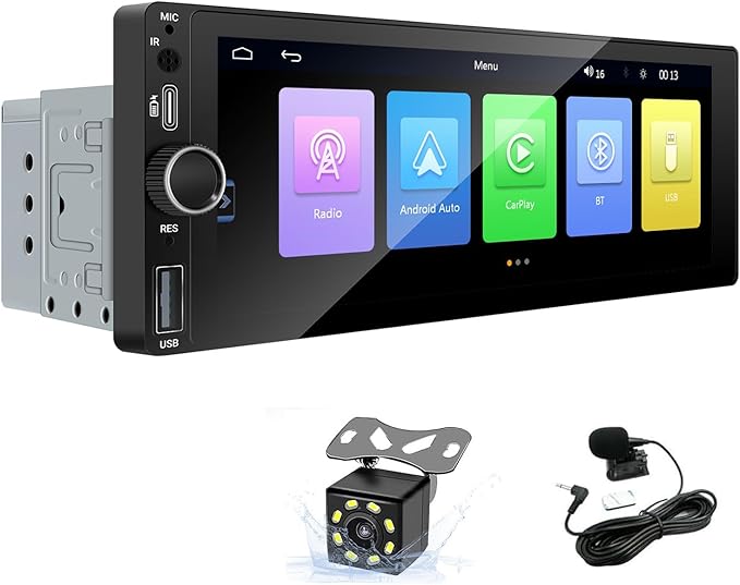 LEXXSON Single Din Car Stereo with Carplay Android Auto, 6.86 Inch IPS Touch Screen Single Din Radio with Mirror Link FM USB EQ GPS