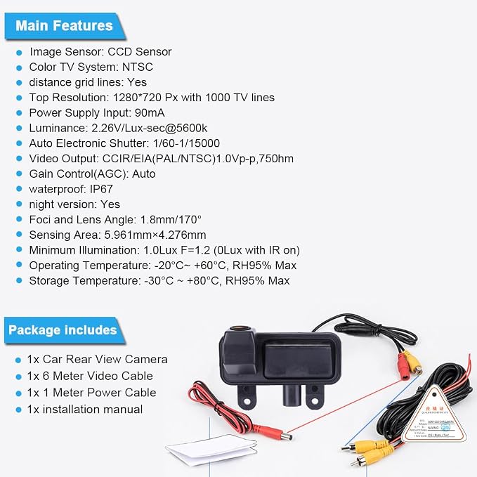 Super Pro HD Car Reversing System Parking Assistance -Waterproof Trunk Handle Reversing Camera, for Mercedes Benz E Class W210 W211 W212 C207 W207 E200 E200L E260 E300 E300L E350 E63 Trunk Handle