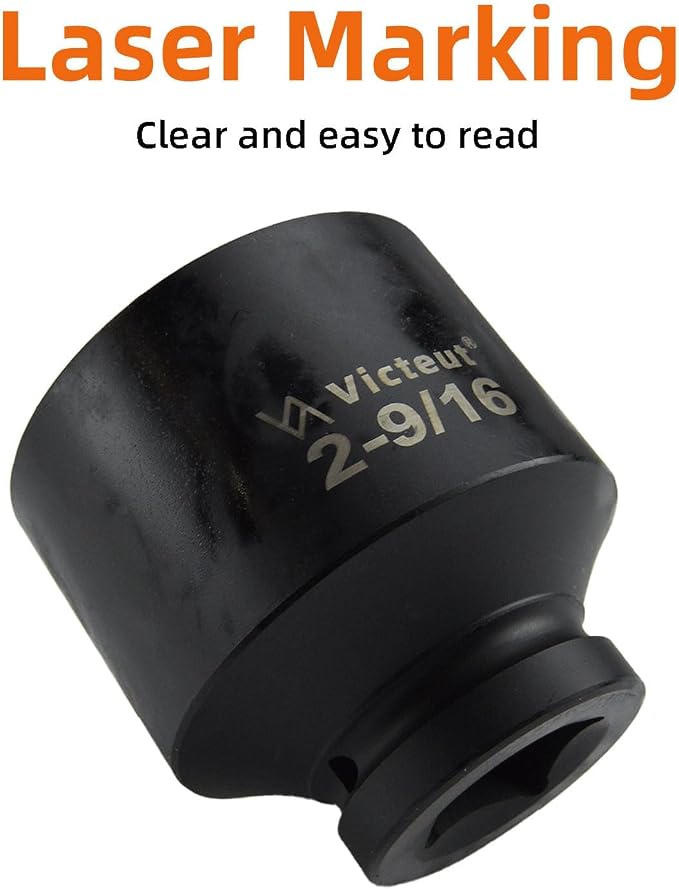 1" Drive 2-9/16" Impact Socket, 6-Point, Heat Treated Cr-V Alloy Steel, One-Piece Forged, Surface Phosphating and Blackening Treatment, Anti-rust, Radius Corner Design, No Harm to Nut Corners