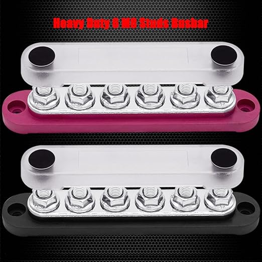 6 x M8 (5/16") Studs Power Distribution Block Bus Bar 12V, Ampper 5.9" HD 200A Marine BusBar Battery Distribution Block W/Cover for Car Boat Solar (Red & Black)