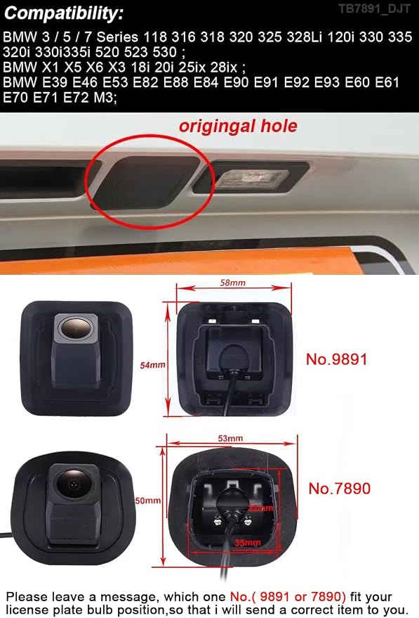 1280p Super Pro Waterproof Car Rear View Backup License Plate Light Camera Viewing Angle Night Vision for BMW X1 X5 X6 X3 18i 20i 25ix 28ix E39 E46 E53 E82 E88 E84 E90 E91 E93 E60 E61 E70 E71 E72 M3