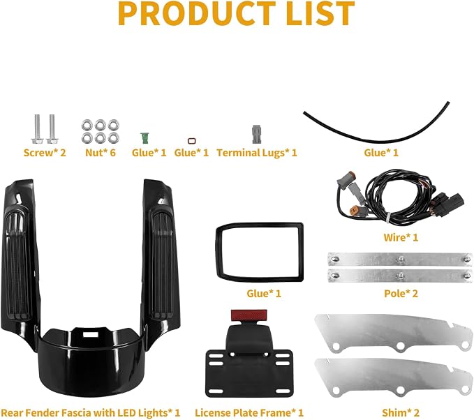 Rear Fender Fascia Extension with LED Running Brake Turn Signal Light Set Fit For Harley Touring Electrac Glide Road King Road Glide Street Glide 2014-2023(Black Lens)