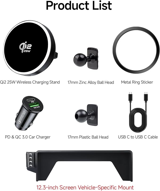 Qi2.2 Max 25W Fast Wireless Car Charger Phone Holder for 2023-2026 Honda Accord/Hybrid 12.3-Inch Screen, Magnetic Phone Mount Compatible with MagSafe