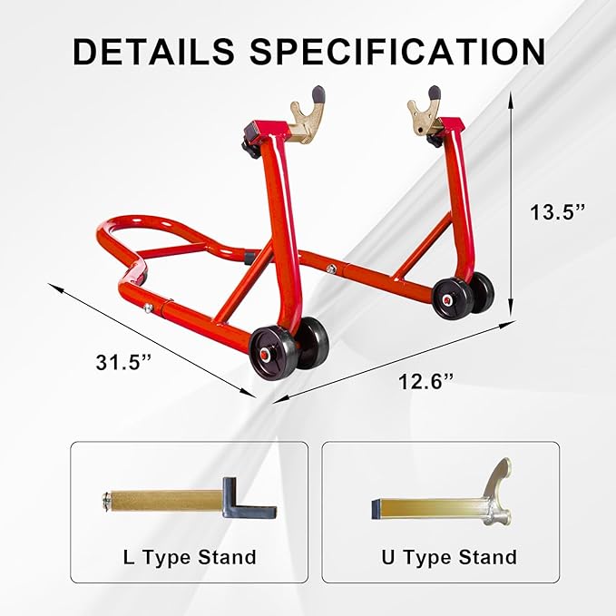 Big RED Motorcycle Stand 500LB, Adjustable Sport Bike Front and Rear Wheel Lift Stands, Fit for Yamaha, Kawasaki, Honda, Suzuki, Red, U+L