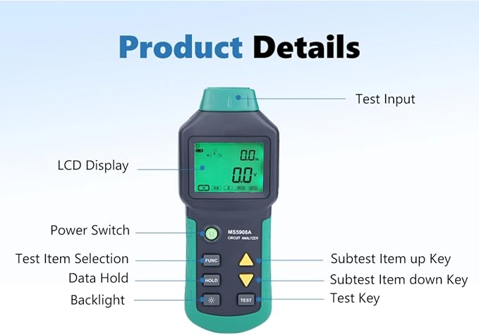 Circuit Analyzer AC100-240V RMS Circuit Analyzer Tester MS5908A LCD Circuit Analyzer, Voltage Detector GFCI RCD Fault Tester (MS5908A US Plug)
