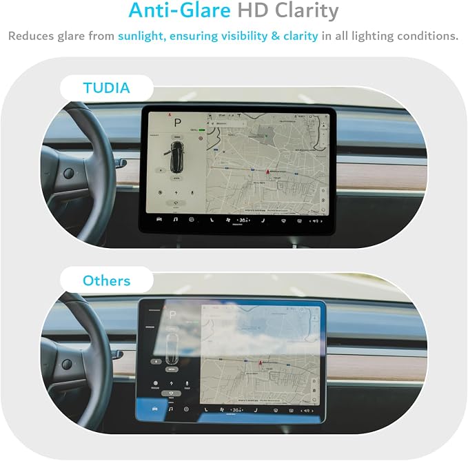 TUDIA Center Console Tray for Tesla Model 3 (2021-2023) / Model Y (2021-2024) + 2-in-1 Snap-On Tempered Glass 15" Screen Protector Case for Model 3 (2021–2023) & Model Y (2020–2024) Bundle Set